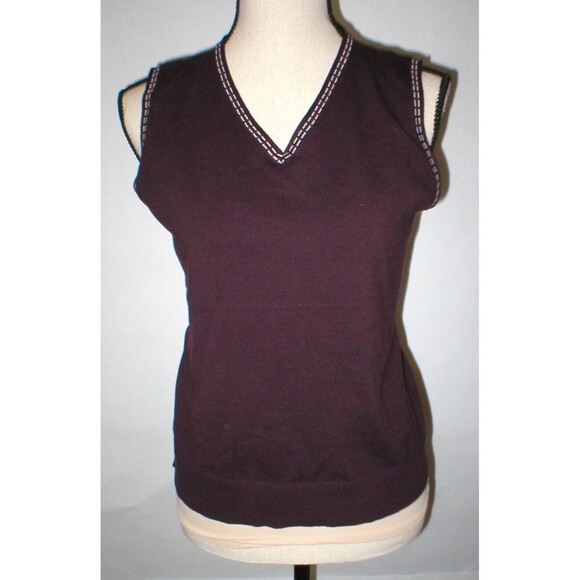 NWT Womens Worth New York Designer Sweater M Merlot Dark Red Wine Stitched V Top - Picture 2 of 9